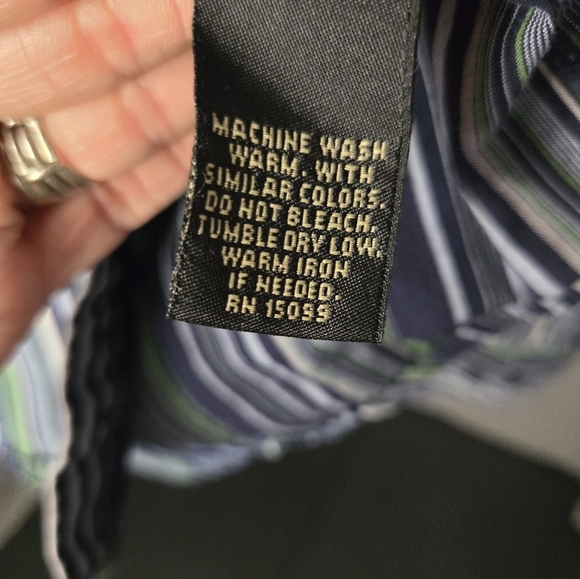 Structure Long Sleeve Button Up Shirt Mens M Blue White Gree Striped - Picture 7 of 8